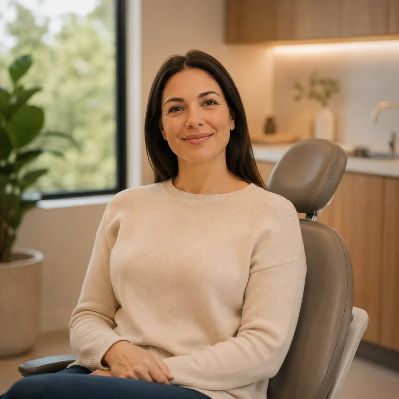 A patient sitting up and smiling after their appointment